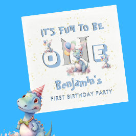 Boy First Birthday Fun One Dinosaur Luncheon Serviette