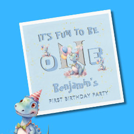 Boy First Birthday Fun One Dinosaur Luncheon Serviette
