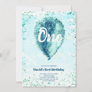 Boy First Birthday Glitzer Blue Balloon Einladung