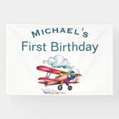 Boy First Birthday Individuelle Name Flugzeug Avia Banner (Horizontal)