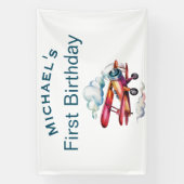 Boy First Birthday Individuelle Name Flugzeug Avia Banner (Vertikal)