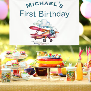 Boy First Birthday Individuelle Name Flugzeug Avia Banner