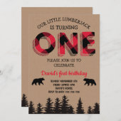 Boy First Birthday Lumberjack Red Flannel Party Einladung (Vorne/Hinten)