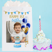 Boy First Birthday Photo Blue Gold Balloon Cute Serviette