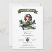 Boy First Birthday Pilot Vintage Airplane Clouds Einladung (Vorderseite)