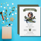 Boy First Birthday Pilot Vintage Airplane Clouds Einladung