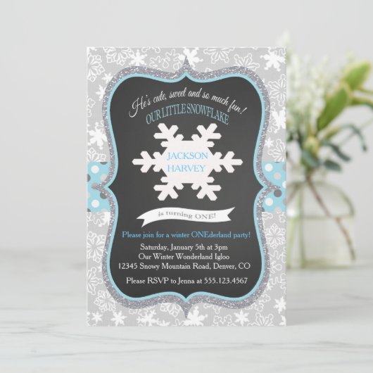 Boy First Birthday Winter ONEderland Einladung (Stehend Vorderseite)