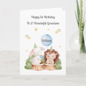 Boy First Birthday Woodland Rabbit Hedgehog Card Karte (Vorderseite)