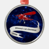 Boy First Christmas Airplane Santa Claus Aviation Ornament Aus Metall (Vorne)