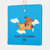 Boy First Christmas Dog Pilot Airplane Cloud Funny Keramikornament (Links)