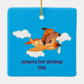 Boy First Christmas Dog Pilot Airplane Cloud Funny Keramikornament (Rückseite)
