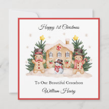 Boy First Christmas Gingerbread Snowman Card