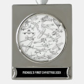 Boy First Christmas Hand Drawn Airplanes Aviation  Banner-Ornament Silber (Vorderseite)
