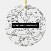 Boy First Christmas Hand Drawn Airplanes Aviation Keramik Ornament (Vorne)