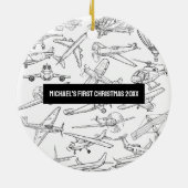 Boy First Christmas Hand Drawn Airplanes Aviation Keramik Ornament (Hinten)
