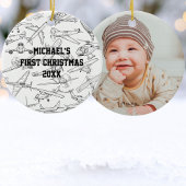 Boy First Christmas Hand Drawn Airplanes Photo  Keramik Ornament