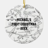 Boy First Christmas Hand Drawn Airplanes Photo  Keramik Ornament (Vorne)