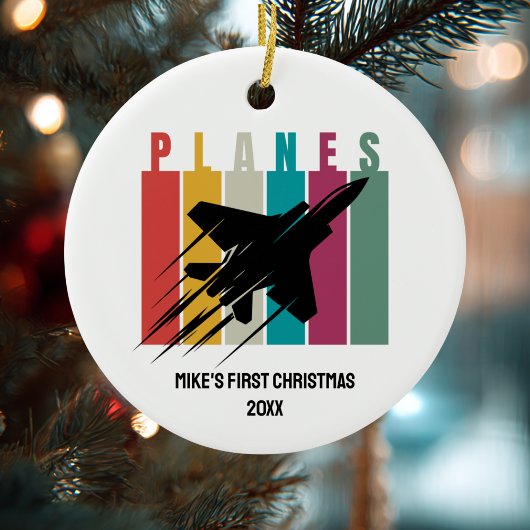 Boy First Christmas Jet Fighter Airplane Custom Keramik Ornament