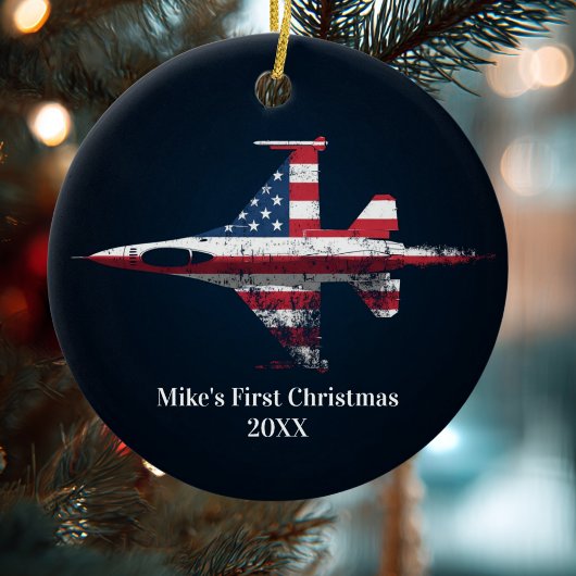Boy First Christmas Jet Fighter US Airplane Custom Keramik Ornament