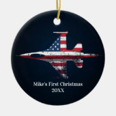 Boy First Christmas Jet Fighter US Airplane Custom Keramik Ornament (Vorne)