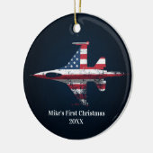 Boy First Christmas Jet Fighter US Airplane Custom Keramik Ornament (Links)