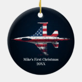 Boy First Christmas Jet Fighter US Airplane Custom Keramik Ornament (Hinten)