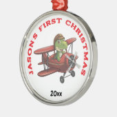 Boy First Christmas Niedlich Airplane Dinosaurier Ornament Aus Metall (Links)