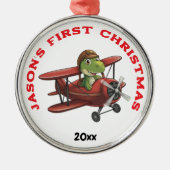 Boy First Christmas Niedlich Airplane Dinosaurier Ornament Aus Metall (Vorne)