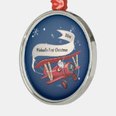 Boy First Christmas Santa Airplane Personalisiert Ornament Aus Metall (Links)