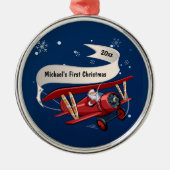 Boy First Christmas Santa Airplane Personalisiert Ornament Aus Metall (Vorne)