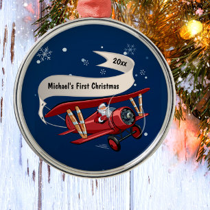 Boy First Christmas Santa Airplane Personalisiert Ornament Aus Metall