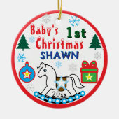 Boy First Christmas White Horse Peace Keramik Ornament (Vorne)