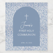 Boy First Communion Arch Blue White Floral Pattern Weinetikett (Einzelnes Label)