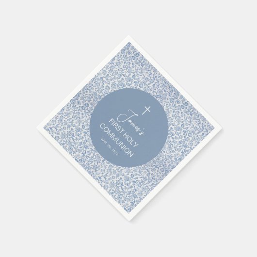 Boy First Communion Blue and White Floral Pattern Serviette (Ecke)