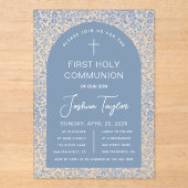 Boy First Communion Blue Arch Floral Pattern  Acryleinladungen (Vorderseite)