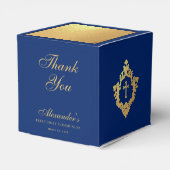 Boy First Communion Blue Faux Gold Crest Thank You Geschenkschachtel (Rückseite)