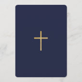 Boy First Communion Blue Gold Floral Frame Elegant Einladung (Rückseite)