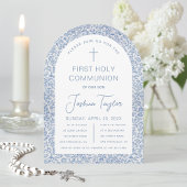 Boy First Communion Blue White Floral Pattern Arch Einladung
