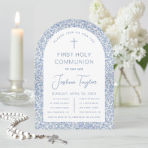 Boy First Communion Blue White Floral Pattern Arch