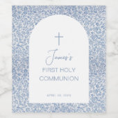 Boy First Communion Blue White Floral Pattern Arch Weinetikett (Einzelnes Label)