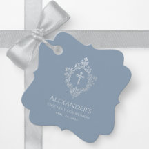 Boy First Communion Dusty Blue Elegantes Wappen Cr