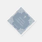 Boy First Communion Dusty Blue White Leaves Ornate Serviette (Ecke)