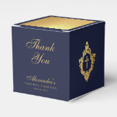 Boy First Communion Navy Blue Gold Crest Thank You Geschenkschachtel (Vorderseite)