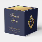 Boy First Communion Navy Blue Gold Crest Thank You Geschenkschachtel (Rückseite)