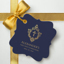 Boy First Communion Navy Blue Gold Wappen Elegant