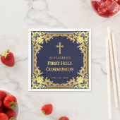 Boy First Communion Navy Blue Imitats Gold Cross Serviette (Beispiel)
