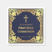 Boy First Communion Navy Blue Imitats Gold Cross Serviette (Vorderseite)