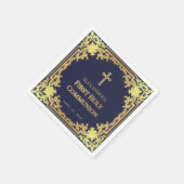 Boy First Communion Navy Blue Imitats Gold Cross Serviette (Ecke)