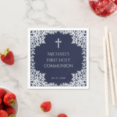 Boy First Communion Navy Blue & Imitats Silver Blä Serviette (Beispiel)