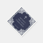 Boy First Communion Navy Blue & Imitats Silver Blä Serviette (Ecke)